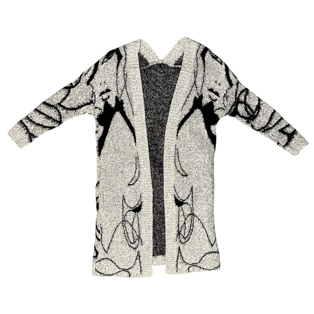 Face Long Pocketed Cardigan in Gray Black Size L